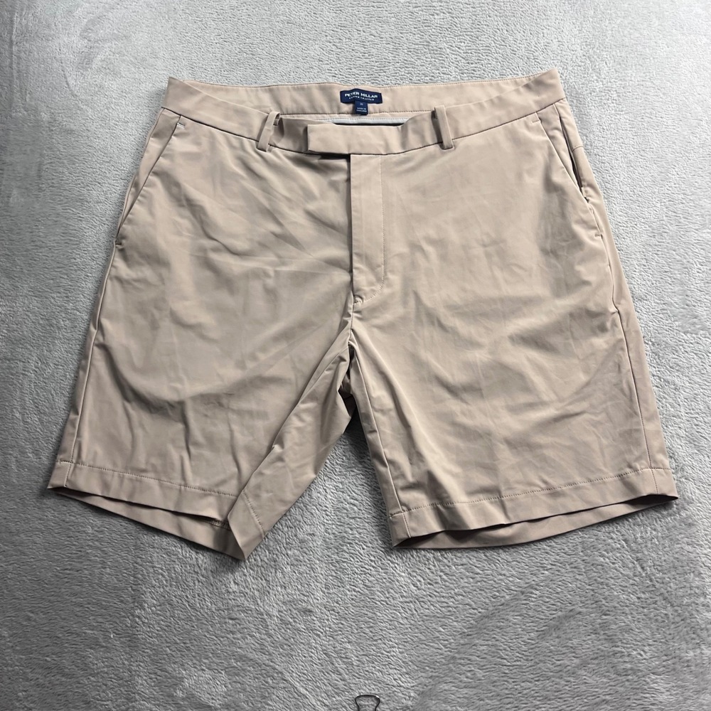Peter Millar Crown Crafted Bingham Tailored Fit Shorts Tan Khaki Mens 36